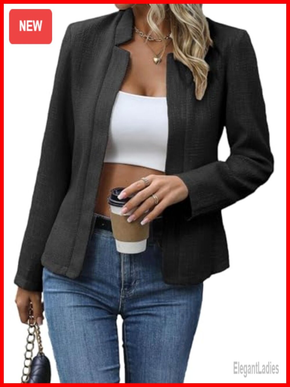 Women's Plaid Tweed Blazer Open Front Fitted Long Sleeve Notch Collar Business